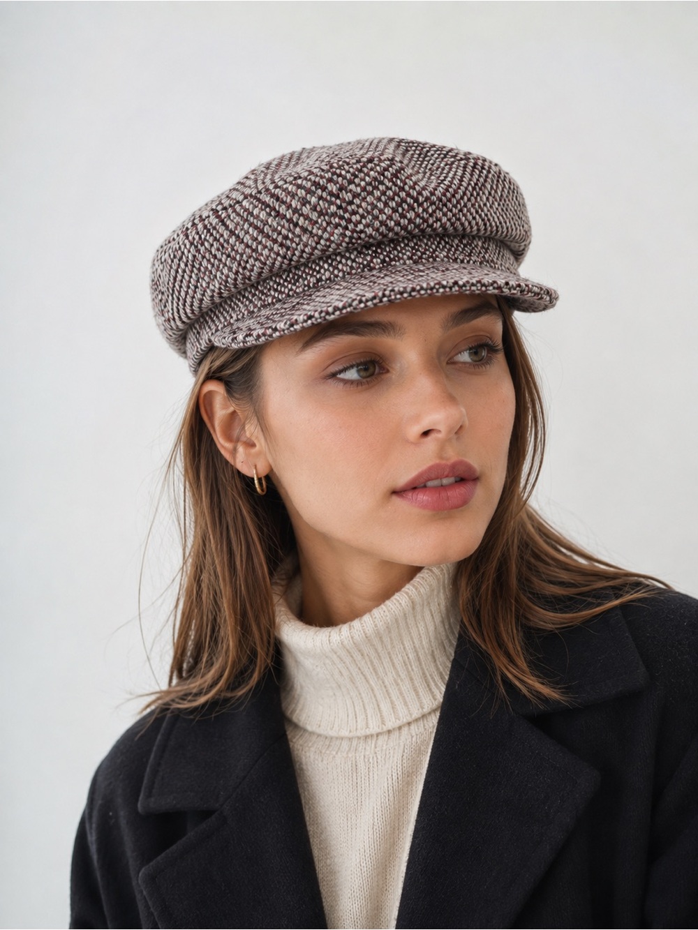 Cap Maria Paola Calugi Textured Gray and Pink Tweed Newsboy Cap made in Italy